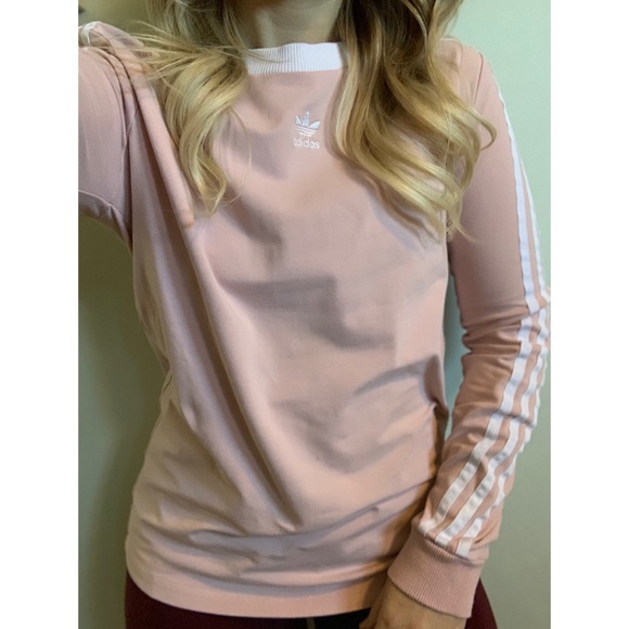 Small, Adidas, Essentials blush beige 3 stripe long sleeve - Picture 1 of 14